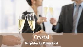  Presentation with flutes - Amazing slide set having corporate events - business people raising toast backdrop and a coral colored foreground