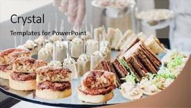  Presentation with banquet - Audience pleasing slides consisting of corporate events - catering banquet table backdrop and a mint green colored foreground