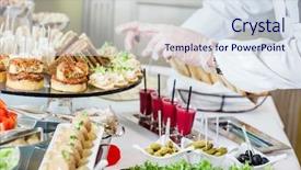  Presentation with banquet - PPT theme having corporate events - catering banquet table background and a sky blue colored foreground