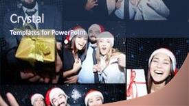  Presentation with joyful - Cool new slides with corporate events - collage of joyful colleagues backdrop and a ocean colored foreground