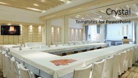  Presentation with conference - Colorful presentation theme enhanced with corporate events - empty business conference room interior backdrop and a coral colored foreground