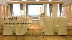  Presentation with conference - Presentation theme featuring corporate events - empty business conference room interior background and a coral colored foreground