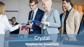  Presentation with files - Slides having corporate events - happy business people with files background and a teal colored foreground