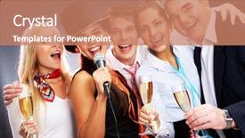  Presentation with flutes - PPT theme consisting of corporate events - photo of businesspeople with flutes background and a coral colored foreground