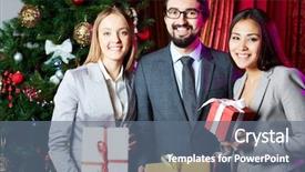  Presentation with looking up at trees from ground - Slide set consisting of corporate events - portrait of joyful colleagues background and a  colored foreground