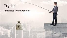  Presentation with cityscape - Slide set consisting of corporate excellence - businessman fishing sack of currency background and a cream colored foreground