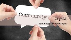  Presentation with community diversity environment - Amazing PPT theme having corporate family day - community written on a speechbubble backdrop and a  colored foreground