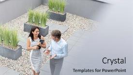  Presentation with family talking - Presentation having corporate family day - high angle view of smiling background and a light gray colored foreground