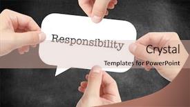  Presentation with responsibility - Amazing slides having corporate family day - responsibility written on a speechbubble backdrop and a soft green colored foreground