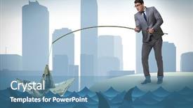  Presentation with fruits in water - Beautiful theme featuring corporate fraud - businessman fishing out dollars backdrop and a teal colored foreground