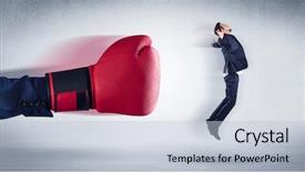  Presentation with red leather cricket ball hitting - Beautiful presentation theme featuring corporate giants - big red boxing gloves hitting backdrop and a  colored foreground