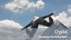  Presentation with challenge - Presentation having corporate giants - giant businessman stand on roof background and a gray colored foreground