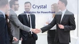  Presentation with handshake - PPT theme featuring corporate governance - business team looks background and a sky blue colored foreground