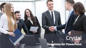  Presentation with handshake - Colorful PPT theme enhanced with corporate governance - handshake business partners backdrop and a dark gray colored foreground