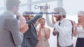  Presentation with corporate - Audience pleasing slide set consisting of corporate-group-of-employees-congratulating backdrop and a sky blue colored foreground