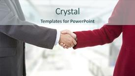  Presentation with shaking hands - Slide deck consisting of corporate handshake woman man - business couple shaking hands background and a sky blue colored foreground