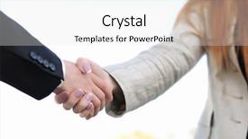  Presentation with women meeting - Audience pleasing theme consisting of corporate handshake woman man - business men and women shaking backdrop and a white colored foreground