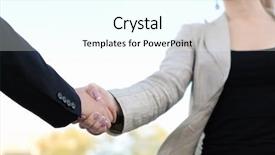  Presentation with women meeting - Presentation design consisting of corporate handshake woman man - business men and women shaking background and a cool aqua colored foreground