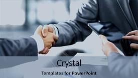  Presentation with business partner people joining hand - Audience pleasing PPT theme consisting of corporate handshake woman man - business people shaking hands backdrop and a light blue colored foreground