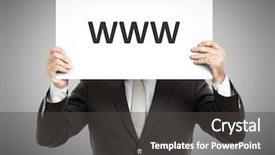  Presentation with www - Slide deck consisting of corporate identity - business man holding a paper background and a  colored foreground