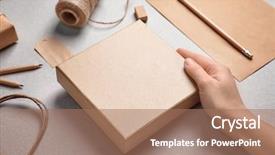  Presentation with blank - Colorful PPT theme enhanced with corporate identity - woman holding blank box backdrop and a coral colored foreground