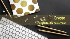  Presentation with workplace - Beautiful slides featuring corporate identity - workplace with keyboard and golden backdrop and a tawny brown colored foreground