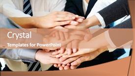  Presentation with integrity - Beautiful presentation theme featuring corporate integrity - image of business partners hands backdrop and a coral colored foreground