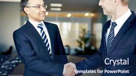  Presentation with conference - Colorful theme enhanced with corporate integrity - portrait of elegant businessmen handshaking backdrop and a  colored foreground