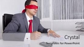  Presentation with ways working - PPT layouts having corporate job lost - blindfold businessman at the office background and a light gray colored foreground