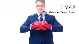  Presentation with lawyer - Colorful theme enhanced with corporate job lost - lawyer with blindfold wearing boxing backdrop and a white colored foreground