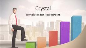  Presentation with climbing chart - Colorful presentation design enhanced with corporate ladder career - business person climbing up backdrop and a sky blue colored foreground
