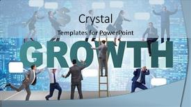  Presentation with corporate ladder - PPT theme consisting of corporate ladder career - growth concept with many businessmen background and a light blue colored foreground