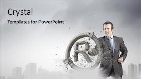  Presentation with trademark - Colorful slide set enhanced with corporate law - angry businessman crashing stone trademark backdrop and a light gray colored foreground