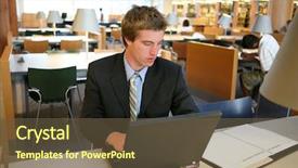  Presentation with library - Cool new slide set with corporate law - business man working on his backdrop and a tawny brown colored foreground