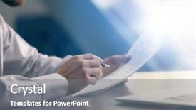  Presentation with reading table - Beautiful PPT layouts featuring corporate law - businessman reading documents at table backdrop and a gray colored foreground