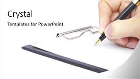  Presentation with contract - Cool new theme with corporate law - businessman working with documents sign backdrop and a white colored foreground