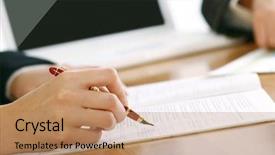  Presentation with important - Audience pleasing presentation design consisting of corporate law - person signing important document isolated backdrop and a coral colored foreground