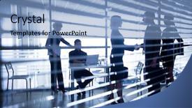  Presentation with corporate - Beautiful theme featuring corporate meeting - several silhouettes of businesspeople interacting backdrop and a light blue colored foreground