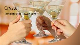  Presentation with invitation party - Colorful PPT layouts enhanced with corporate party martini glasses backdrop and a coral colored foreground