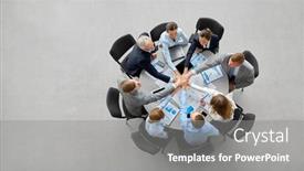  Presentation with team hands - Presentation design featuring corporate-people-and-teamwork-concept background and a gray colored foreground