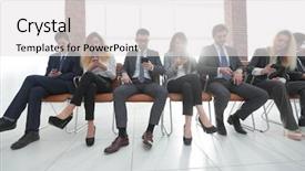  Presentation with smartphones - Audience pleasing PPT layouts consisting of corporate personality - employees using smartphones backdrop and a  colored foreground