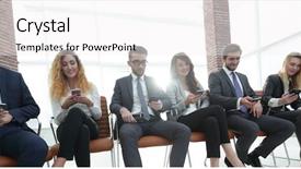  Presentation with employee anniversary work office - Amazing PPT theme having corporate personality - employees using smartphones backdrop and a  colored foreground