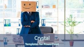  Presentation with personality - Slides with corporate personality - happy man with box instead background and a ocean colored foreground