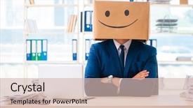  Presentation with personality - Audience pleasing PPT layouts consisting of corporate personality - happy man with box instead backdrop and a soft green colored foreground