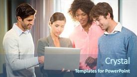  Presentation with double exposure of business people - Colorful theme enhanced with corporate plan - business people having discussion backdrop and a  colored foreground