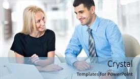  Presentation with business group meeting - Cool new theme with corporate plan - group of happy business people backdrop and a  colored foreground