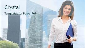  Presentation with bullseye center goal success business - PPT theme consisting of corporate real estate - beautiful young businesswoman background and a sky blue colored foreground