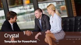  Presentation with business group meeting - Colorful theme enhanced with corporate real estate - business people team group backdrop and a tawny brown colored foreground