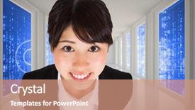  Presentation with seeing through fog - Presentation design with corporate security - businesswoman smiling against glowing key background and a  colored foreground