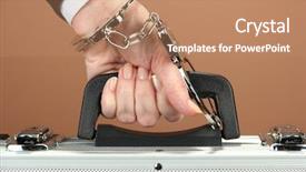  Presentation with suitcase - PPT theme featuring corporate security - hand with handcuff and suitcase background and a coral colored foreground